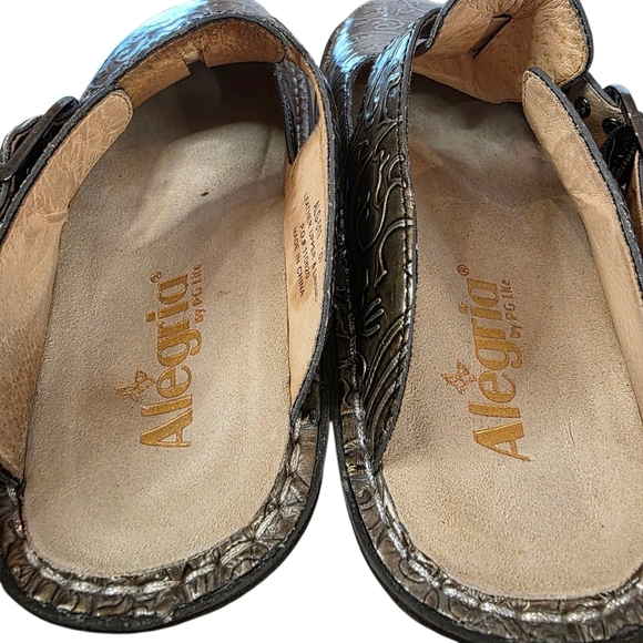 Alegria by PG Lite Leather Mary Jane Sandals Bronze Embossed Floral EU 37 - Picture 4 of 8